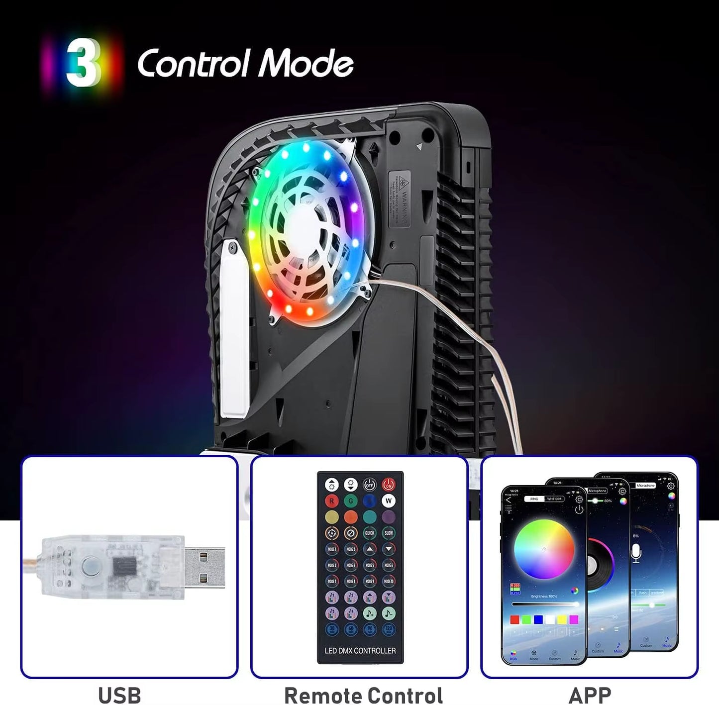 RGB LED Light Strip for PS5 Pro/Slim/Fat Original Console 8 Colors 400+Effects DIY Decoration Gaming Atmosphere Lights for PS5